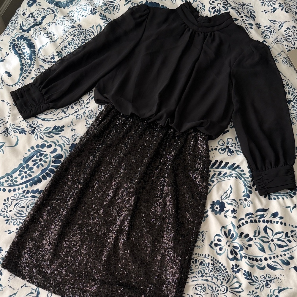 bebe Black Long Sleeve Sequin Cocktail Dress